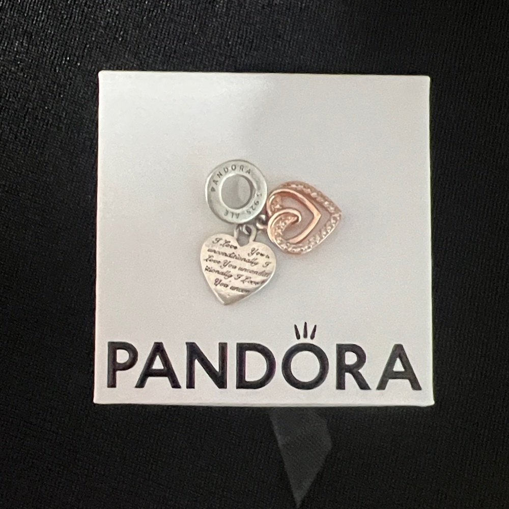 Pandora Silver and Rose Gold Heart Charm Bracelet (I Love You Unconditionally)